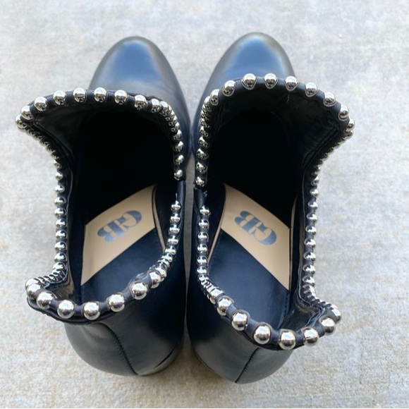 Black Leather and Ball Chain Stud Ankle Boots - Picture 5 of 6